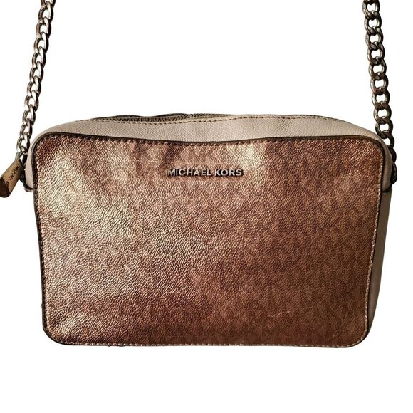 MICHAEL Kors 32H8TF5C7B Pink Vegan Leather Jet Set East West Zip Chain Crossbody - Picture 1 of 9